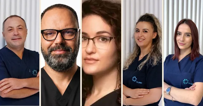 Cinque medici delle cliniche partner in camice