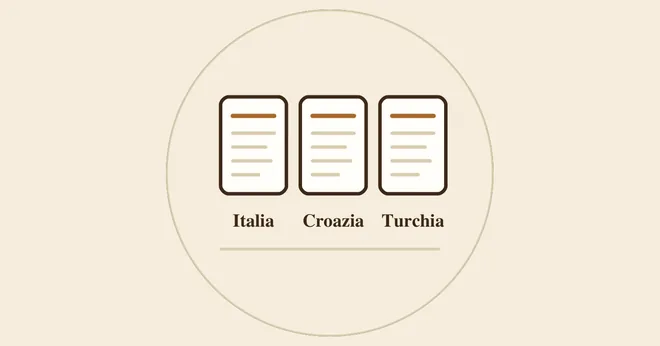 Tre fogli affiancati, uno per paese